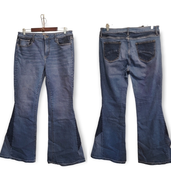 Driftwood Cleo Besties Trilogy Contrast Color Denim Flare Leg Jeans Size 32 - Picture 4 of 17